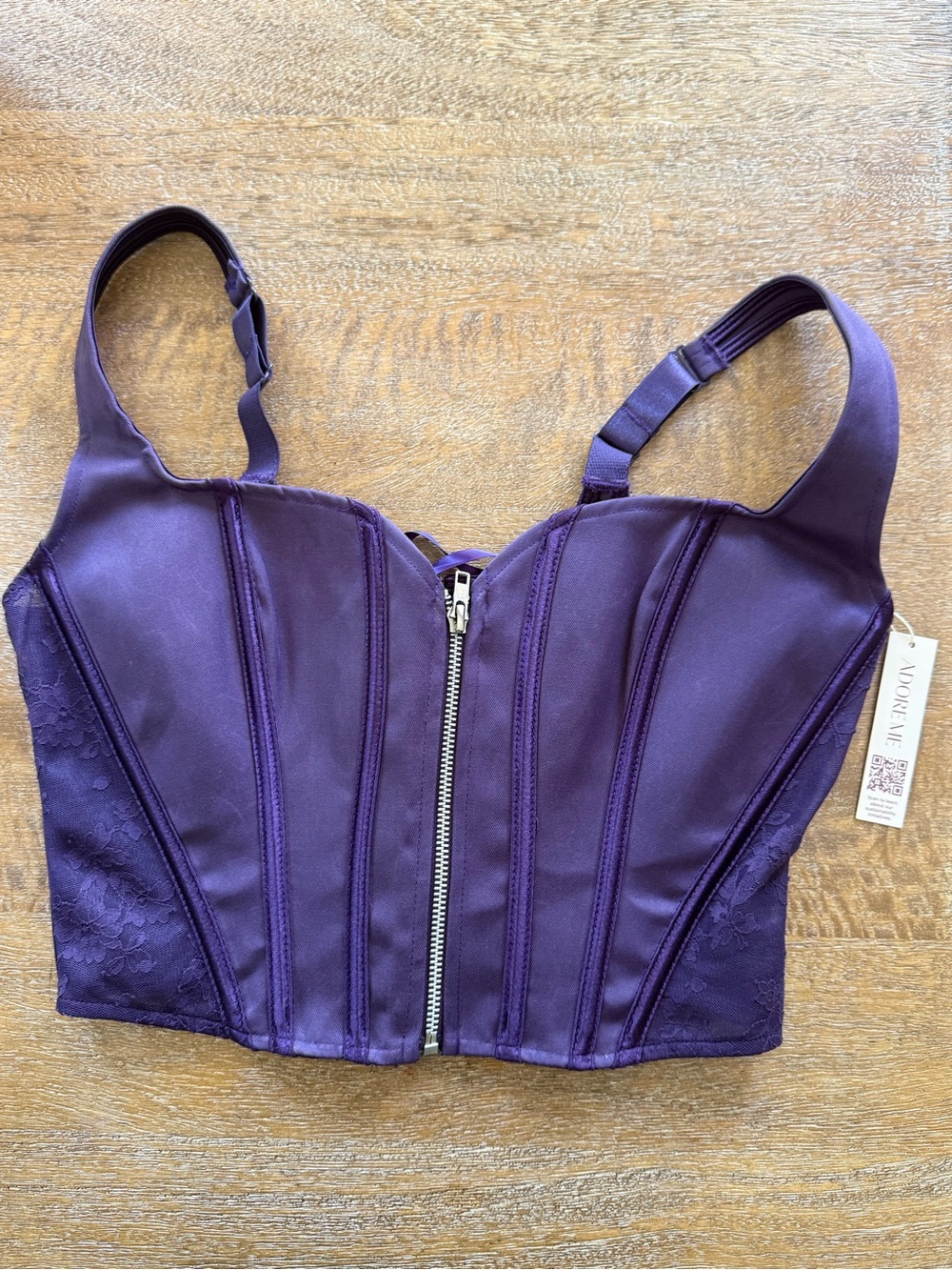 Women’s Purple Zipper Front Bustier Crop Top